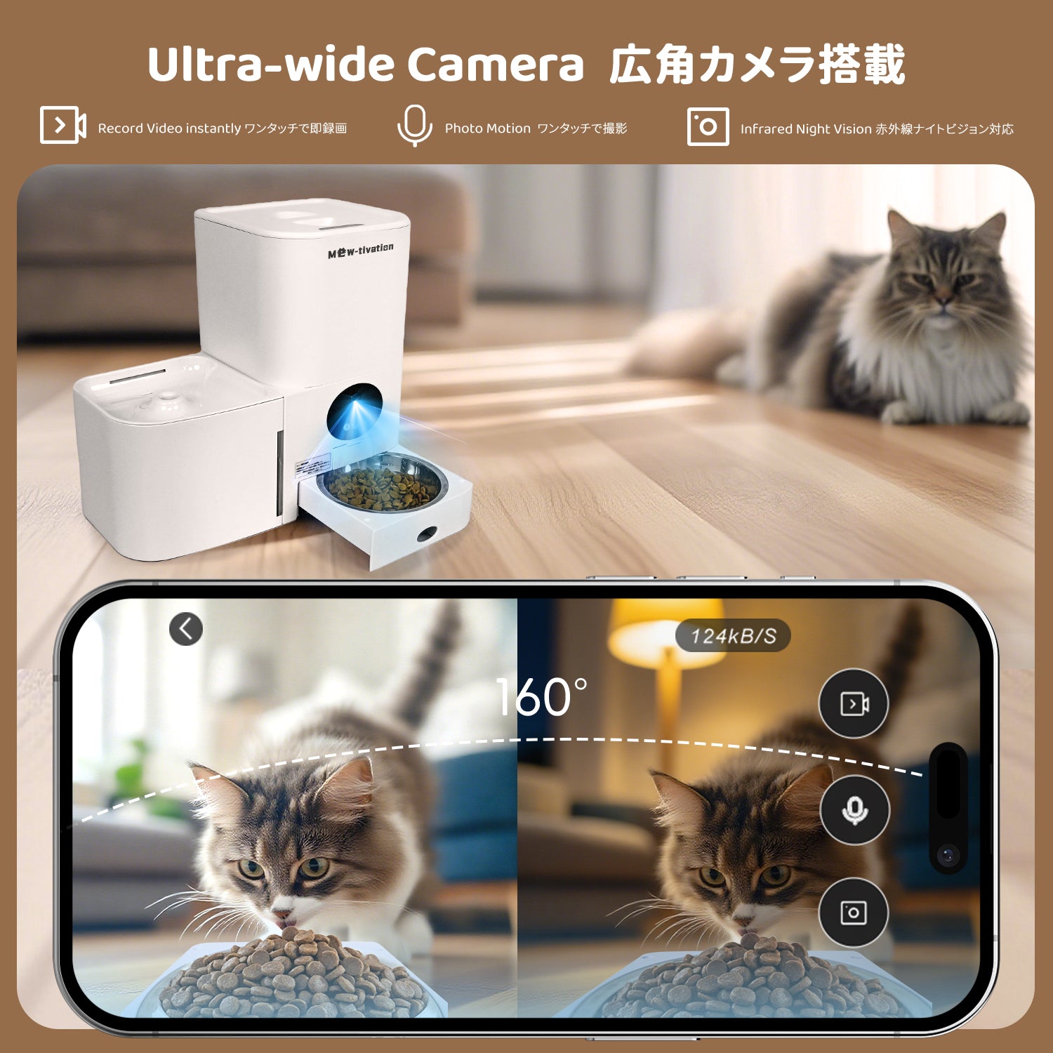 Mew-tivation 日本仕様 ペット用 自動給水給餌器 カメラ付きモデル