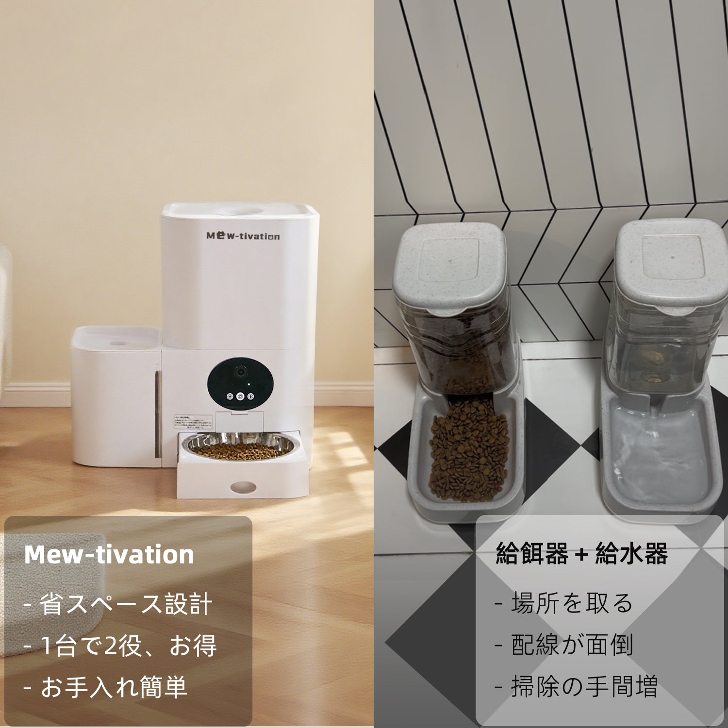 Mew-tivation 日本仕様 ペット用 自動給水給餌器 カメラ付きモデル