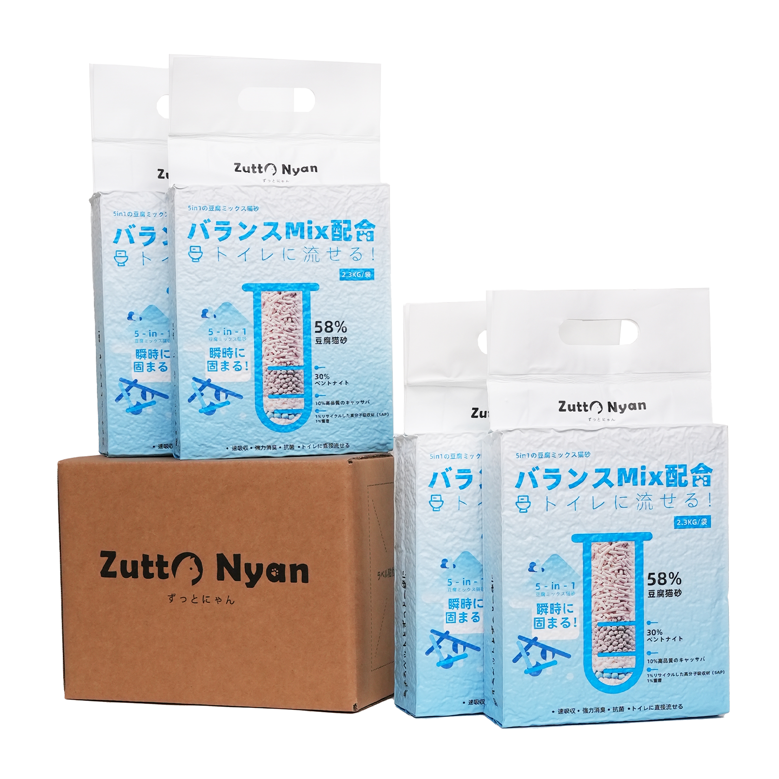 Zutto Nyan おから五種ブレンド猫砂 4袋