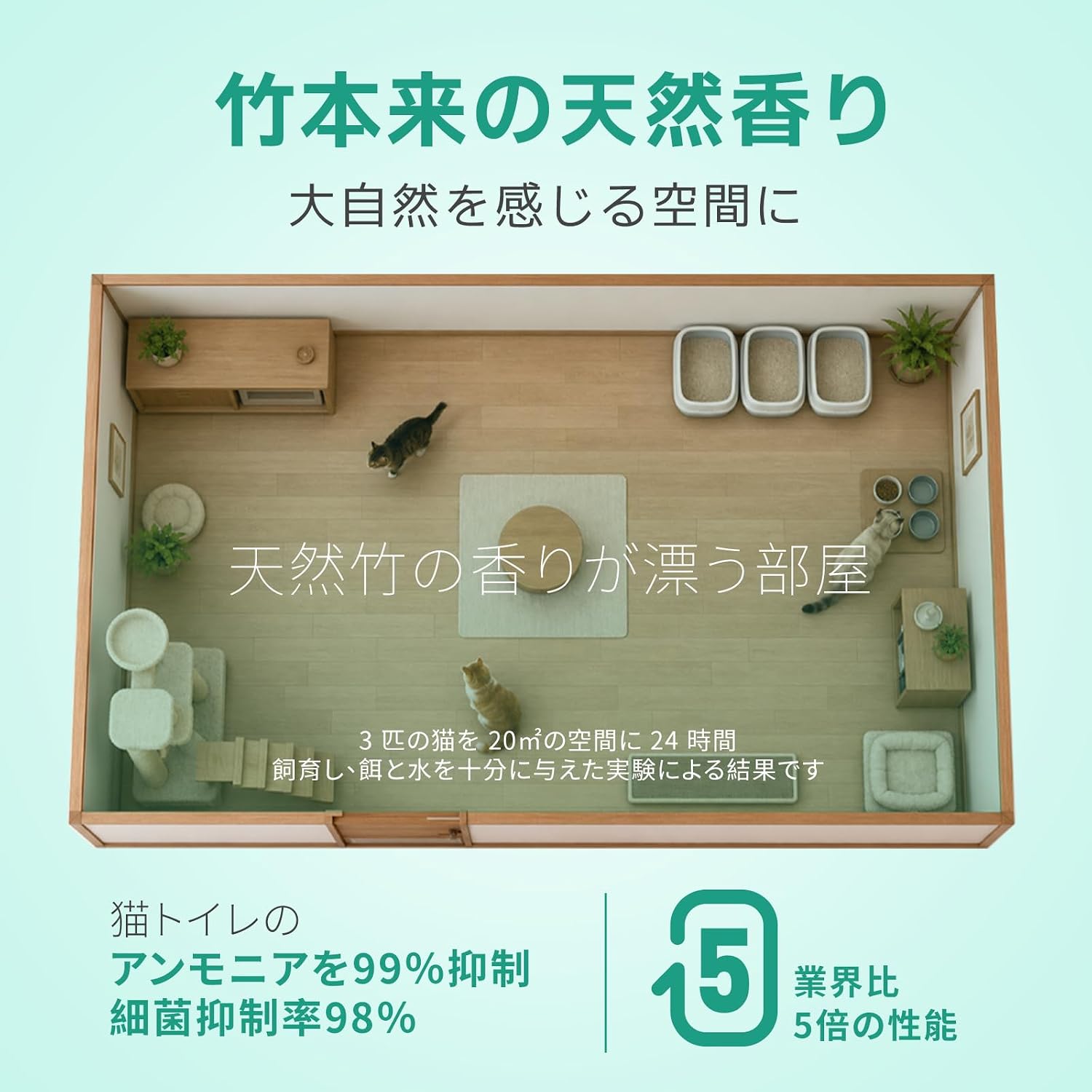 ZuttoNyan 3in1ミックス猫砂 天然竹繊維×キャッサバ プレミアム消臭サンド 消臭力MAXアップグレード版 抗菌 すばやく固まる トイレに流せる 猫用トイレ砂